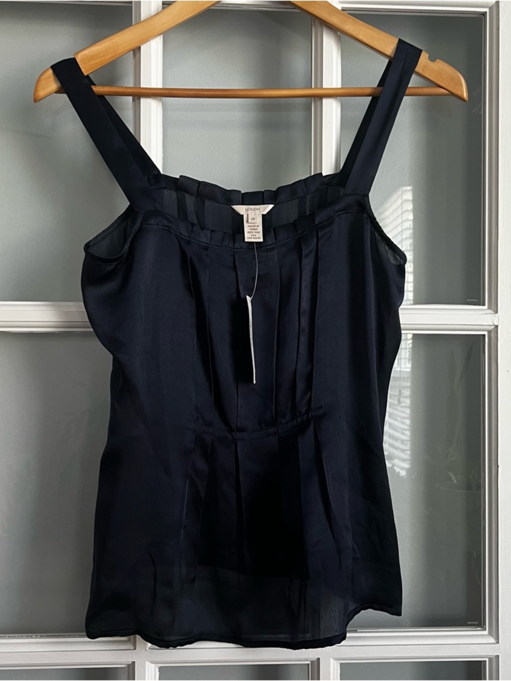 J. Crew Navy Silk Square-Neck Pleated Camisole